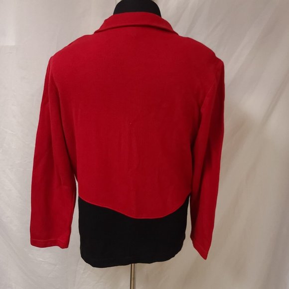 Teddi Womens Large Red Black Floral Long Sleeve Button Up Cardigan Sweater USA - Picture 8 of 13